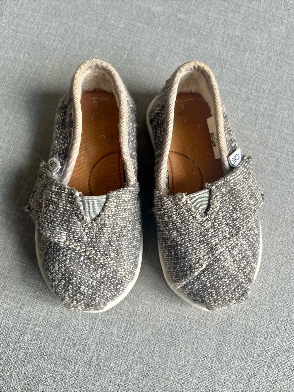 TOMS Toddler Alpargatas Grey Herringbone Slip On Shoes - Size 5